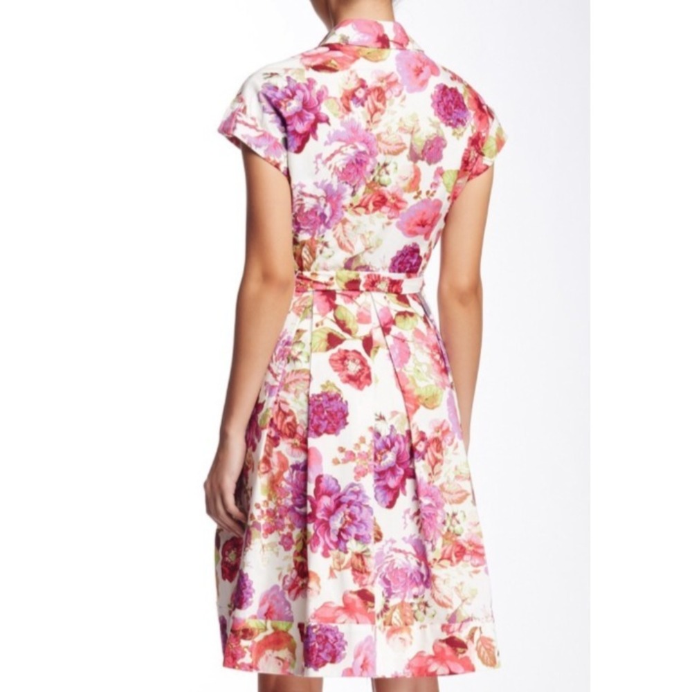 Eliza J Floral Dress Midi Women 4 Pink Purple Fit Flare Belt Pocket Lined Cotton - Picture 8 of 11